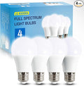 LQ BSDERA 4PK Full Spectrum Light Bulbs, 9W, 6000K Natural Light That Mimic Sunlight, Boosts Mood, Energy, Focus, A19, Sunlike Happy Light Bulbs with E26/27 Base for Most Lamps