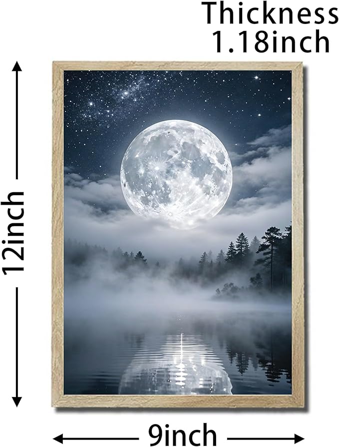URVIP LED Glowing Photo Frame, 3D Starry-Sky Moon Lake Misty Forest Wall Art, 9x12 Inches Dimmable Light Up Light Painting for Bedroom, Unique Aesthetic Decor, Great Birthday Gift for Women Men