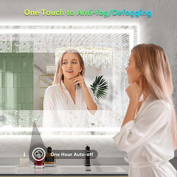 YEELAIT 65x36 Inch RGB LED Bathroom Mirror Front Light and RGB Backlit Lighted Vanity Mirror for Bathroom Wall Mounted Dimmable Anti Fog Memory Shatter-Proof IP54 Waterproof Horizontal/Vertical