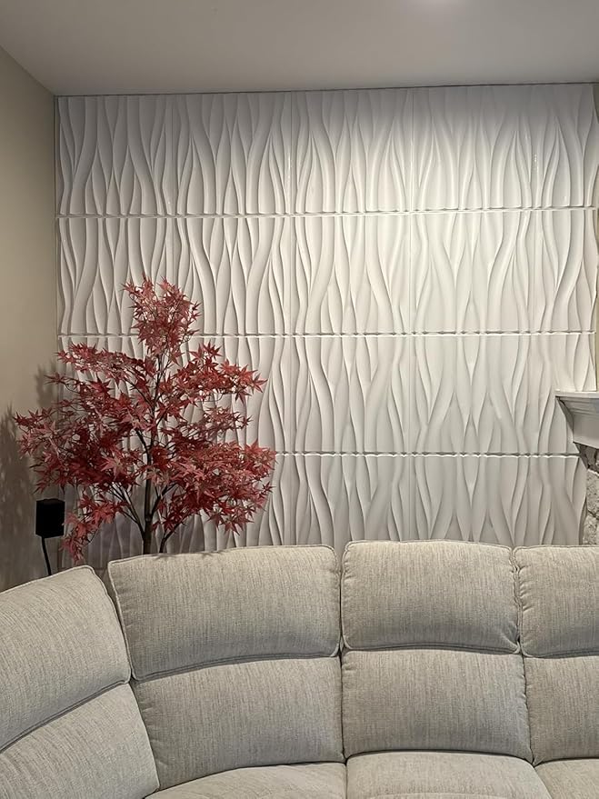 STICKGOO Wave Wall Panels for Interior Wall Decor, White 3D Wall Panels Accent Wall, Paintable 3D Wall Decor Covering Panels for Living Room Bedroom, Pack of 12 Tiles