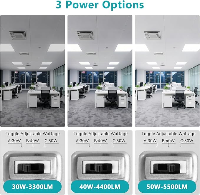 VocgoUU 2x2 LED Flat Panel Light – 24 Pack, 3 Wattage 30W/40W/50W & 4 CCT 3K/4K/5K/6K Selectable, 0-10V Dimmable, 5500LM, Drop Ceiling Troffer, ETL Listed, 100-277V Commercial Light