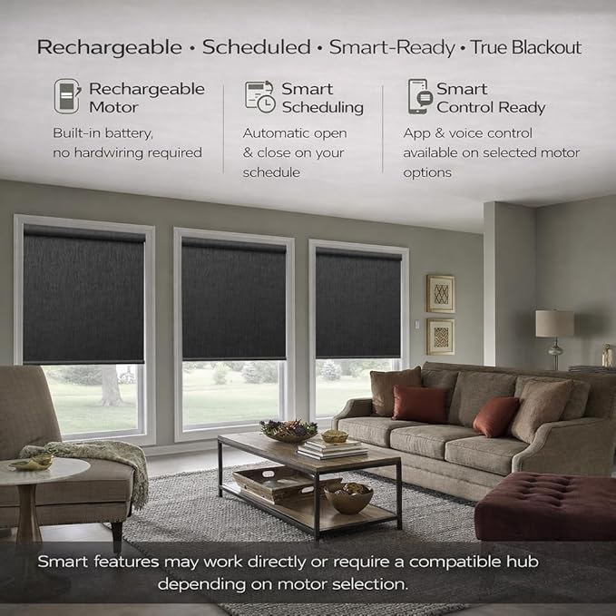 Zshine Motorized Blackout Window Blinds Customize Width (23-95 Inches) Remote Control Wireless and Rechargeable Roller Shades Blinds for Windows, Home, Office, Hotel, Club, Restaurant(82164F)