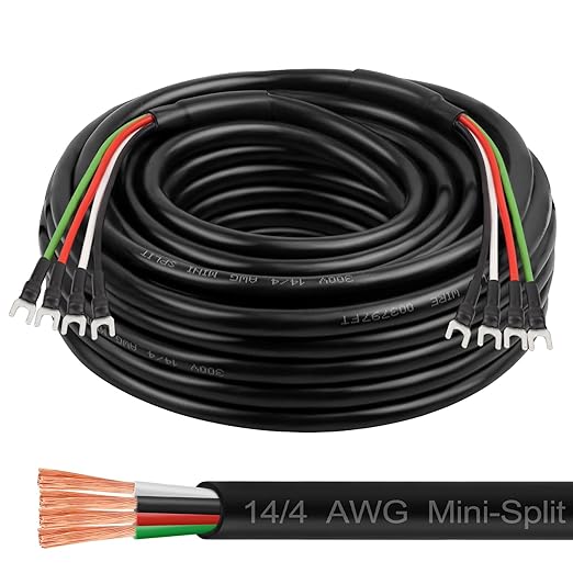 MOOKEERF 14/4 AWG Mini-Split Cable - 30FT 14 AWG 4 Conductor Control Cable 300V Stranded Oxygen-Free Pure Copper Wire for Mini Split Air Conditioner,Heat Pump,HVAC Systems and Speaker Systems