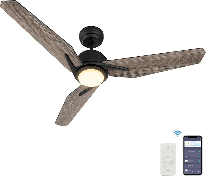 SMAAIR 48 Inch Smart Ceiling Fan with Dimmable Light Remote Control, Indoor Outdoor DC Ceiling Fan with 3 Blade for Bedroom, Living Room Works with Alexa/Google Assistant/Siri Shortcuts, Light Wooden