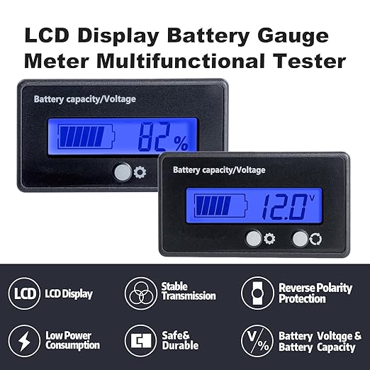 Golf Cart Battery Voltage Meter with Bracket, DC 12V 24V 36V 48V 60V 72V 84V Car Motorcycle Battery Capacity Indicator Monitor Gauge Digital Voltmeter Blue Testers for Acid&Lithium ion Meters