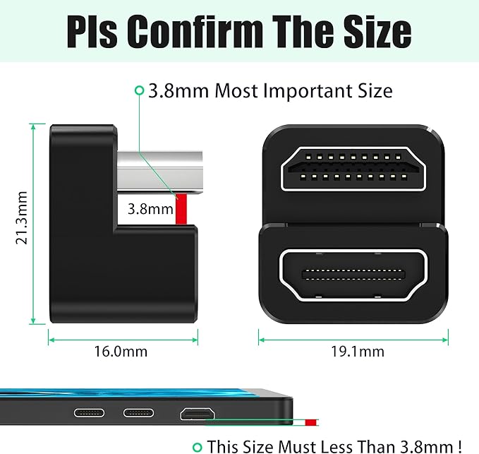 AGVEE 1 Pack (Long Side Inward) 180 Degree Angled HDMI Male to HDMI Female Adapter, U-Shaped 8K@60HZ Converter Coupler Connector Extender for Portable Display Monitor Accessories, Black
