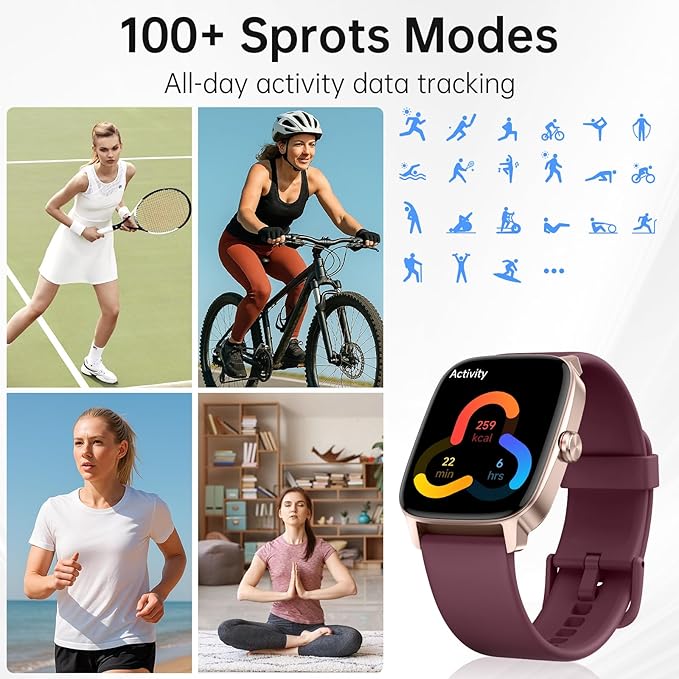 Smart Watches for Women Men with Bluetooth Call & AI Voice, 1.85" HD Fitness Tracker with Heart Rate SpO2 Sleep Monitor, 100+ Sports Modes,Mini Games, IP68 Waterproof Smartwatch for Android iOS Phones