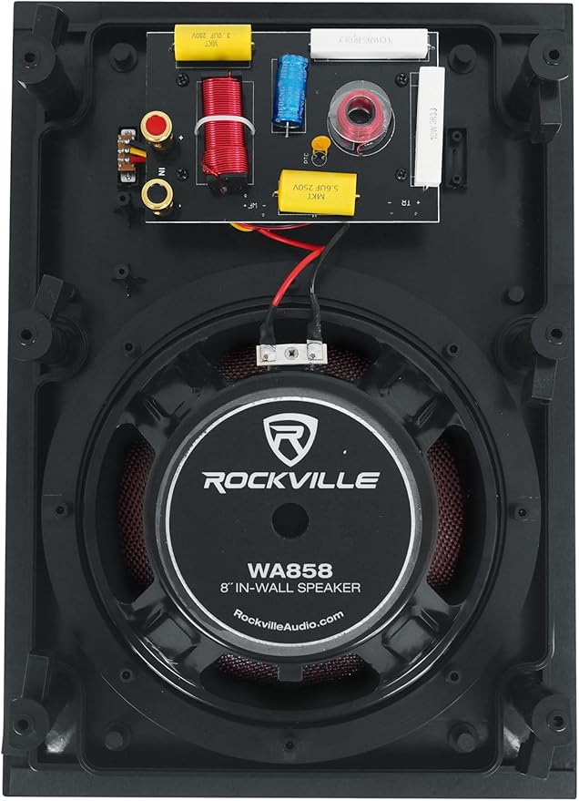 Rockville Pair WA858 320W in-Wall Speakers, 8" Kevlar Woofer, Silk Dome Tweeter, Magnetic Grilles, 2-Position Tweeter Control, 8-Ohm, for Home Theater & Whole-House Audio