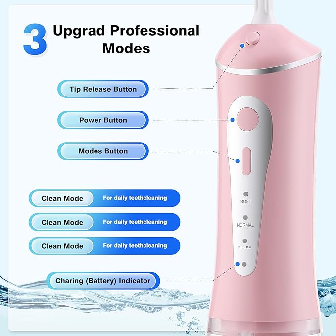 ZUAMEGURechargeable Water Flosser for Teeth Cleaning - Designed for Teeth, Portable Oral Irrigator, IPX7 Waterproof, Includes 5 Professional Tips - Ideal for Daily Oral Care and Family Travel Use