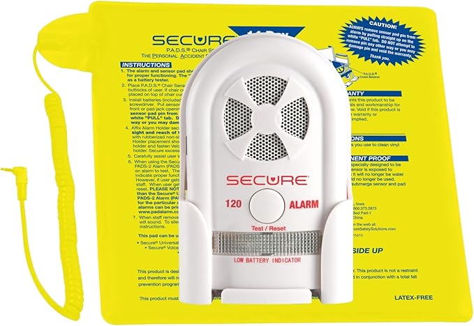 Secure Chair Alarm for Elderly Fall Prevention - 12" x 12" Pressure Sensor Pad with 80-120 dB Monitor – Wheelchair Safety Caregiver Alert System for Seniors, Dementia, and Alzheimer’s Patients