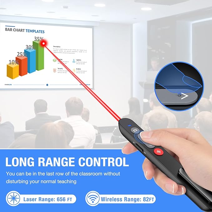 NinjajoyOX Presentation Clicker, Wireless Presenter Clicker with AAA Battery for PowerPoint Slide with Hyperlink & Volume Control, Presentation Remote for Mac/Computer/Laptop, Google Slide/PPT/Keynote