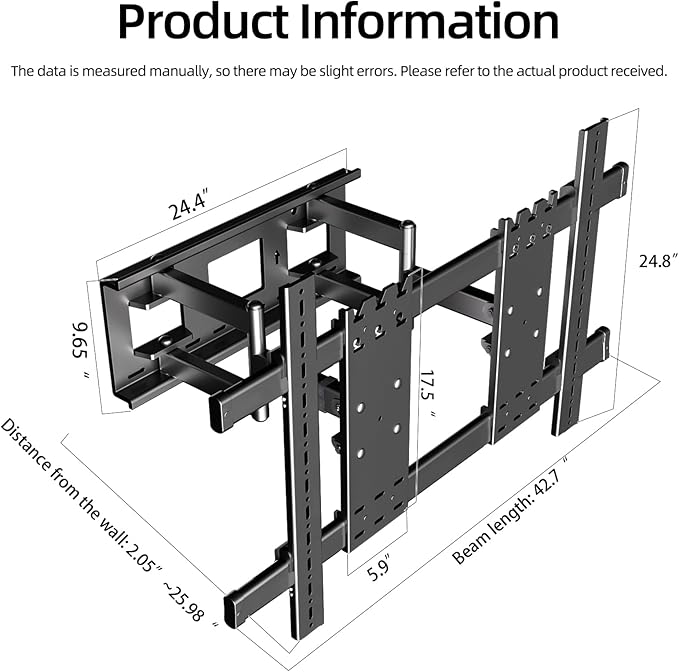 HILLPORT 98 100 TV Wall Mount 70 to 120 inch Heavy Duty Large Screen Full Motion Bracket, with Swivel and Tilt, up to 287 Lbs, Max VESA 1000x600mm, Black, DY1000