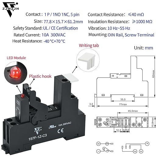 Electromagnetic Power Relay 24VAC 12 Amp SPDT with Test Button, Indicator Light Module and Socket Base [Applicable for DIN Rail System] (5 Pin- 12A, AC 24V)