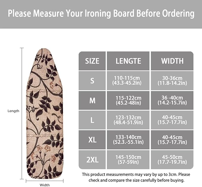 ZCFYGDX Ironing Board Cover with William Morris Prints, Washable Elastic Fabric, Heat-Resistant and Breathable, 3 Nylon Buckle Straps Fastening, Fits for Various Standard Sizes, 14x45 Inch