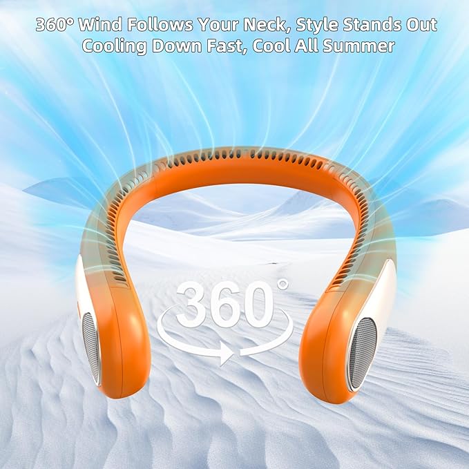 Portable Neck Fan,Personal Wearable Bladeless Fan,LED Display,4-Speeds,6000mAh USB Rechargeable,360° Strong Cooling Wind,Hands Free,White Elephant Gift,Christmas Gifts for Men Women Dad Mom (Orange)