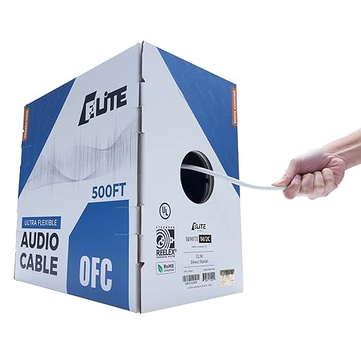14/2 Audio Speaker Wire Cable, 14AWG/2-Conductor, UL Listed, CMR/CL3R, (Riser/in-Wall & Outdoor/In-Ground (Direct Burial)- 100% Oxygen Free Pure Bare Copper (OFC), 500ft Bulk Cable (105 Strands)