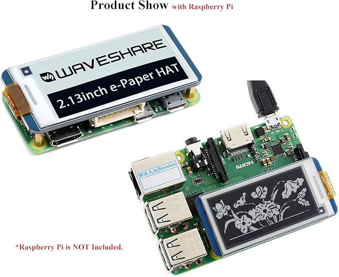 2.13inch E-Ink Display HAT V4 Version, Black/White Two-Color 250x122 Pixel E-Paper Module for Raspberry Pi 5/ 4B/3B+/3B/2B/A+/Zero W/WH/Zero 2 W/Jetson Nano SPI Interface, Support Partial Refresh