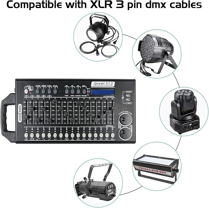 DMX 512 Stage Light Controller - 512 Channel DMX Lights Controller with Built-in Program and RDM Dip Switch Function