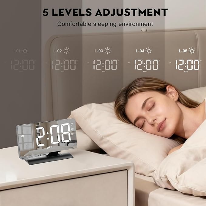 SZELAM Digital Clock,Alarm Clock Bedside,7.3'' Large LED Mirror with Date Display,Dual Alarm with 3 Mode,Brightnee Adjust,DST,Snooze Function,USB C Charging Port,5 Levels Volume for Desk Bedroom Teens