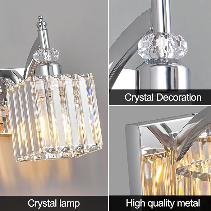 BBLLWJ Modern Bathroom Vanity Light 2-Light Chrome Crystal Light Fixtures Over Mirror for Bathroom Wall Sconce