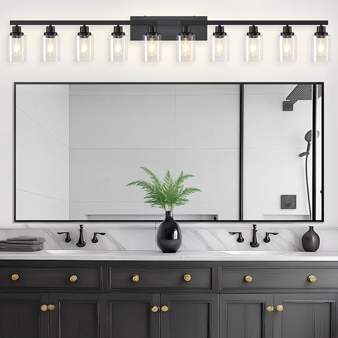 DIKAIDA 10 Light Bathroom Vanity Lights Over Mirror, 65.4inch Black Vanity Lights Fixtures Matte Black Modern Vanity Lights Black Bathroom Wall Lighting for Mirror Bedroom,Living Room