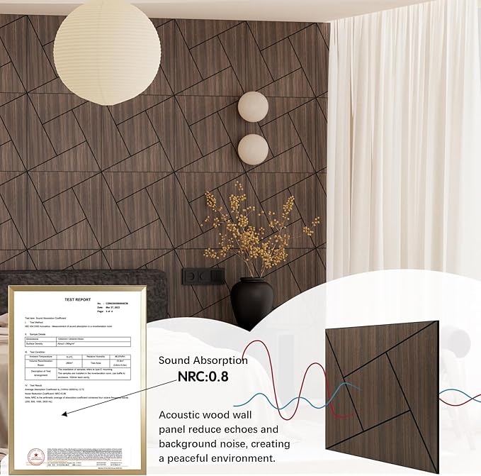 ARMURO 4 Packs Acoustic Wall Panels - Self-Adhesive 3D Wood Slat Wall Panel- Peel and Stick Sound Absorbing Panels for Noise Reducing - Feature Wall Decor for Home & Office
