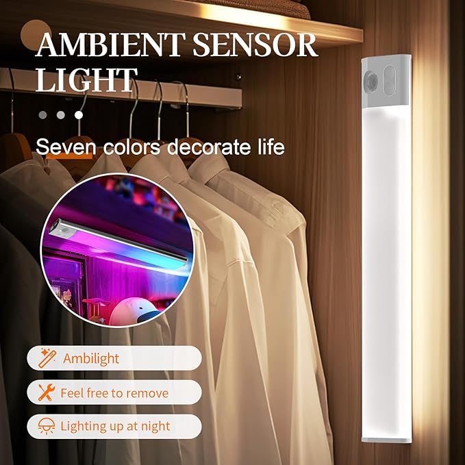 ZSYZDL Under Cabinet Lights, Motion Sensor Light Indoor,Motion Sensor Night Light,White LED Under Counter Fixture, 7-Color Ambient Lighting, Glow lamp,Auto On/Off,Wall Sconce for Bedroom,Staircase