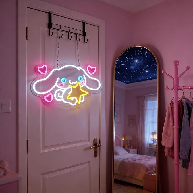 THIIXDAI Cinnamoroll Neon Sign for Room Decor, USB Powered LED Lights with Dimmable, Japanese Cartoon Dog Neon Signs, Cute Night Light Gifts for Children (15"L x 9.61"W)