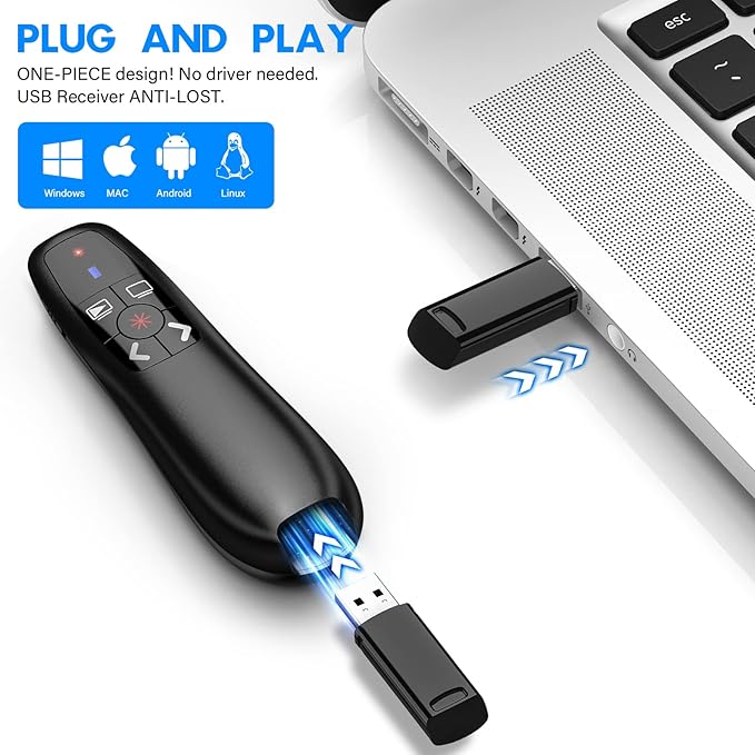 NinjaABXY Presentation Clicker Wireless Presenter Remote Clicker for PowerPoint Presentation, Laser Pointer RF 2.4GHz USB PowerPoint Clicker Slide Advancer with Volume Control for Computer/Laptop/Mac