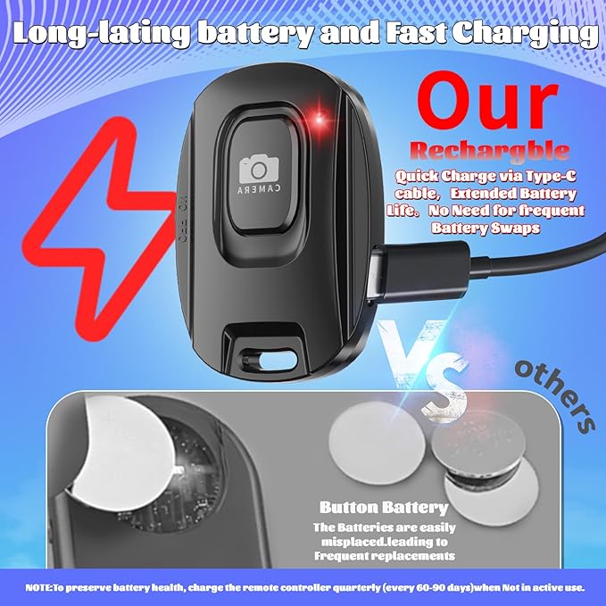 VYVIYON Bluetooth Camera Remote Shutter for iPhone and Android Smartphones, Rechargeable Wireless Phone Remote Control,Selfie Button for Photos and Videos, Charging Cable Included (2 Pack) Black&White