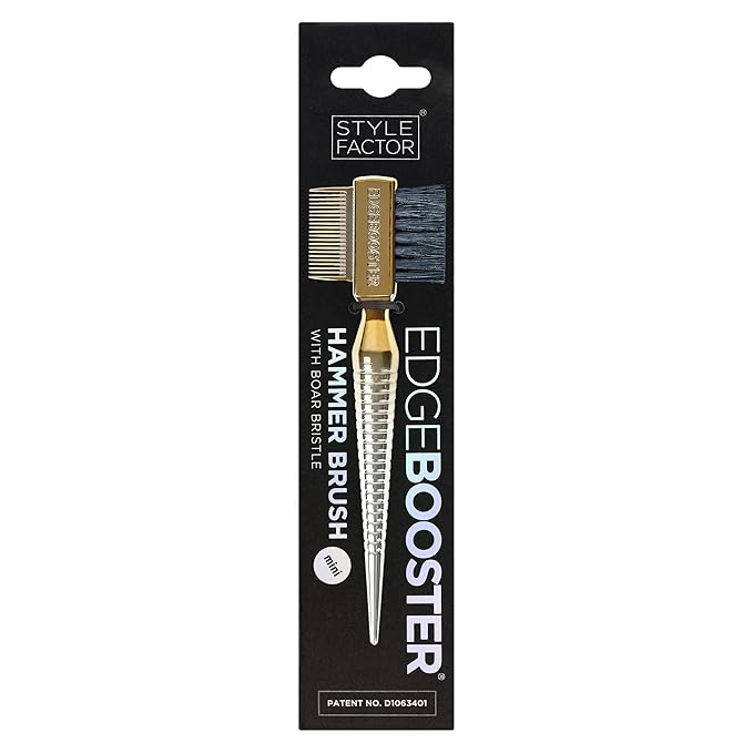STYLE FACTOR EDGE BOOSTER® Mini Hammer Brush Travel Size | Baby Hair Brush & Double-Sided Edge Control Comb with Boar Bristles | Rat Tail for Precision Styling | Travel Brush for Edges & Baby Hair