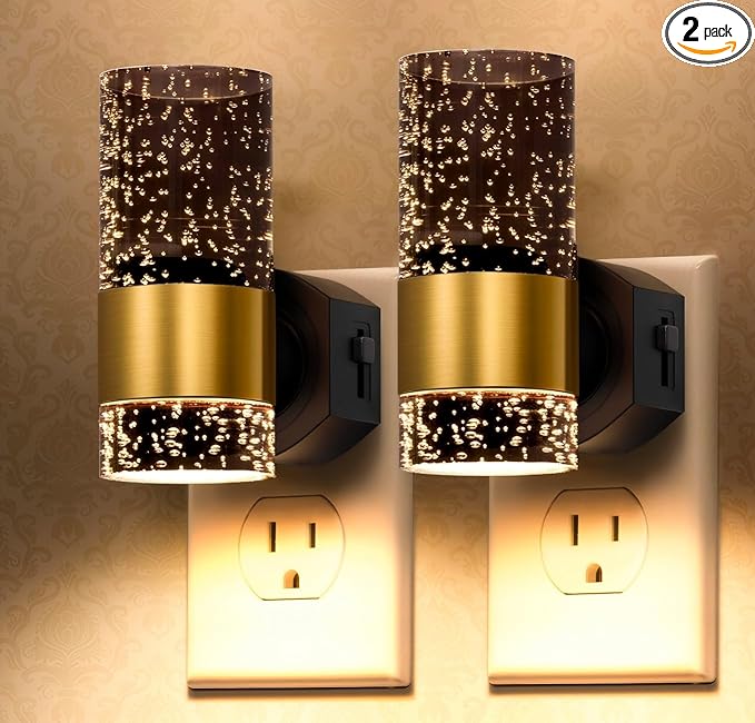 TOSZMOK LED Night Lights Plug into Wall, 2-Pack Bright Plug in Nightlights, Dimmable 0-100LM, Dusk-to-Dawn, Wall Sconce-Style, Auto-On/Off, Home Decor for Bedroom, Bathroom, Hallway, Kitchen, 3000K