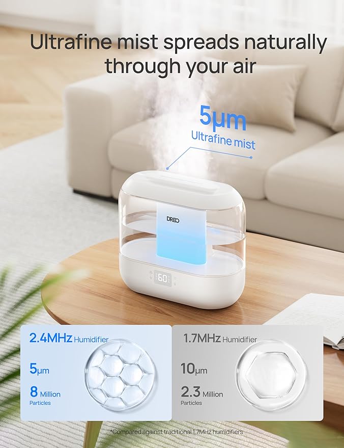 DREO Smart Humidifiers for Bedroom, Top Fill 4L Supersized Humidifier Large Room with 28 dB, 36H Runtime, Touch/APP/Voice Control, Nightlight, Cool Mist Humidifiers for Baby, Plants, Indoor, White