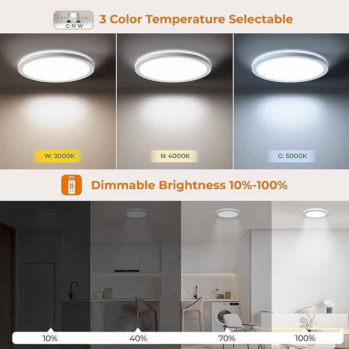 Matane Dimmable Motion Sensor LED Ceiling Light with Remote, 9 Inch Wired Flush Mount 3000K 4000K 5000K, 1800LM Motion Sensor Light Indoor for Closet Hallway Laundry Stairs White
