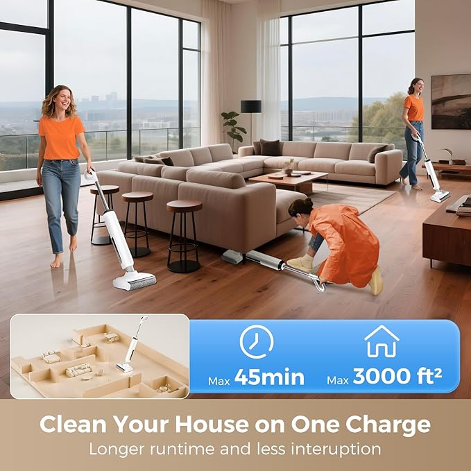 BROBIG Wet Dry Vacuum Cleaner, 180°Lie-Flat Vacuum Mop All in One with Auto Self-Cleaning, Smart Floor Cleaner Machine for Hard Floor, 45 Mins Runtime, Edge Cleaning, Self-Propelled Vacuum Mop Combo
