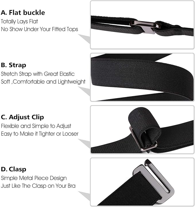 JASGOOD Women No Show Stretch Belt Elastic Web Strap Belt with Flat Buckle for Jeans Pants Dresses