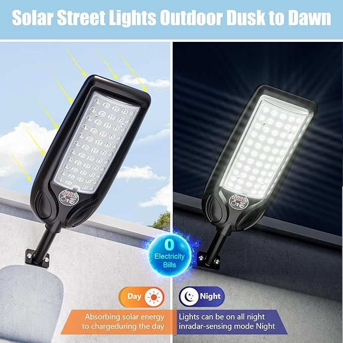 Solar Street Lights Outdoor Waterproof ,30000LM Dusk to Dawn Solar Lights with Motion Sensor and Remote Control Solar Powered LED Flood Light Outside for Parking Lot, Security, Garden, Garages 2 Pack