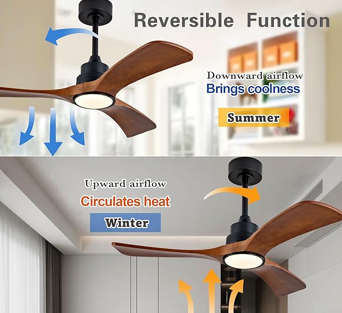 Gaizw 42 inch Ceiling Fan with Light and Remote Control, 3 Blades Ceiling Fans with Lights, Walnut Wooden Ceiling Fans for Kids Room Study and Garage,Reversible DC Motor,Noiseless Indoor Outdoor Fan