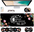 Ergonomic Keyboard Wrist Rest & Mouse Pad Wrist Rest Set, Large Gaming Desk Mat 31.5"x 11.8" with Memory Foam, Easy Typing Pain Relief for Home & Office, Floral Quote She Believed She Could So She Did