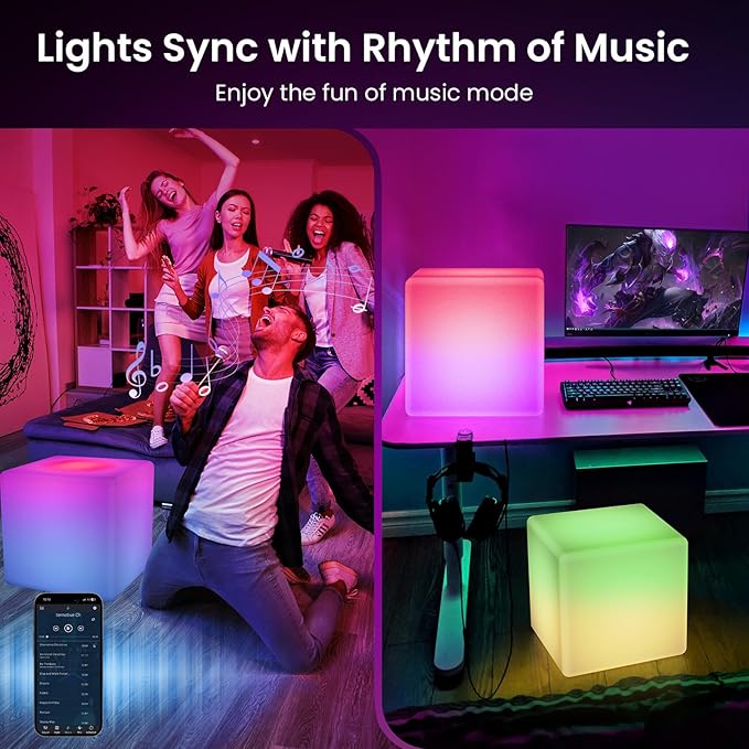 LOFTEK 12-inch Smart Cube Lights: RGBW 16 Million Colors Changing Floor Lamp with APP, Music Sync & Timer NightLights for Living Room Bedroom Game Atmosphere(Corded Electric)