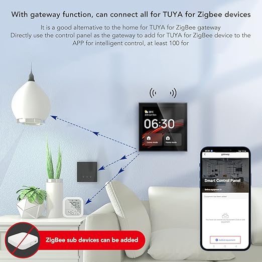 Smart Scene Wall Switch Panel 100 to 240V with 4 Inch Touch Screen and Voice Control for Smart Home Control (Compatible with ZigBee and BT Devices)
