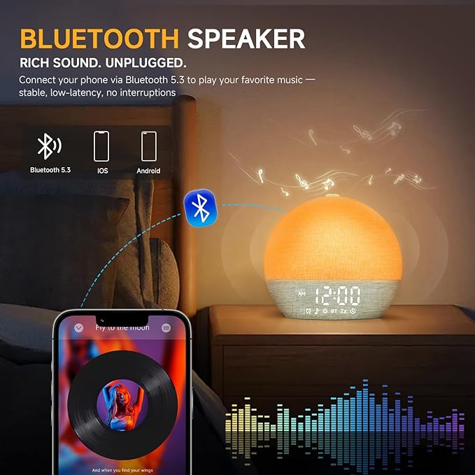 Geuuap Sunrise Alarm Clock White Noise Sound Machine for Bedroom | Natural Wake-Up Light with 30 Soothing Sleep Aids, Bluetooth Speaker, Dimmable Clock, Screen-Free Design for Baby Kids-Matcha Green