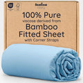 Bambaw 100% Viscose Derived from Bamboo Queen Fitted Sheet with Corner Straps, Cooling Fitted Sheets Queen Size, 16’’ Deep Pocket Soft Fitted Sheet, Queen Bed Fitted Sheet Only (Dream Blue)