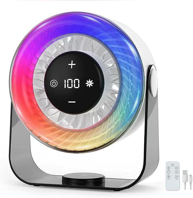 KKANDPP Desk Fans for Bedroom,Quiet Wall-Mounted Desk Fan with Remote,Portable Colored LED Light 100 Speed Digital Display USB Rechargeable Fan for Home Office Bedroom Camping Traveling(White)