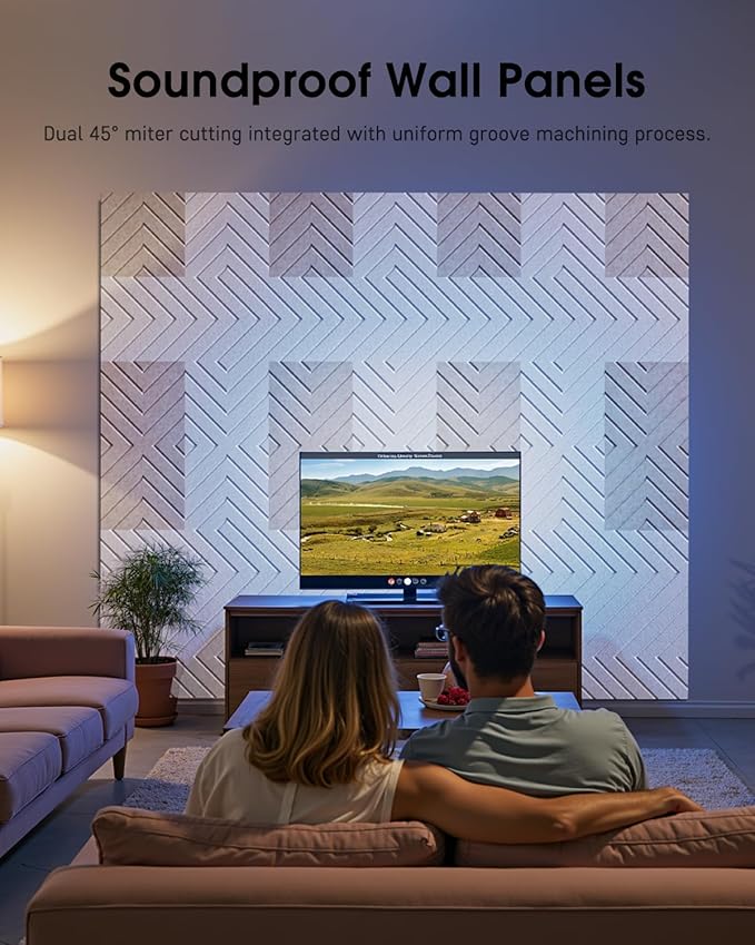 Woovio Sound Proof Foam Panels for Walls, 12 Pack Self-Adhesive Acoustic Panels, 12" X 12" X 0.4" Soundproof Wall Panels for Door, Ceiling, Home Office Beige