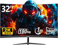 Gawfolk 32 Inch Curved Gaming Monitor, 180Hz QHD (2560x1440) 2K Computer Monitor with FreeSync, DisplayPort, HDMI, Wall Mountable, Eye Care for Home Office & Gaming