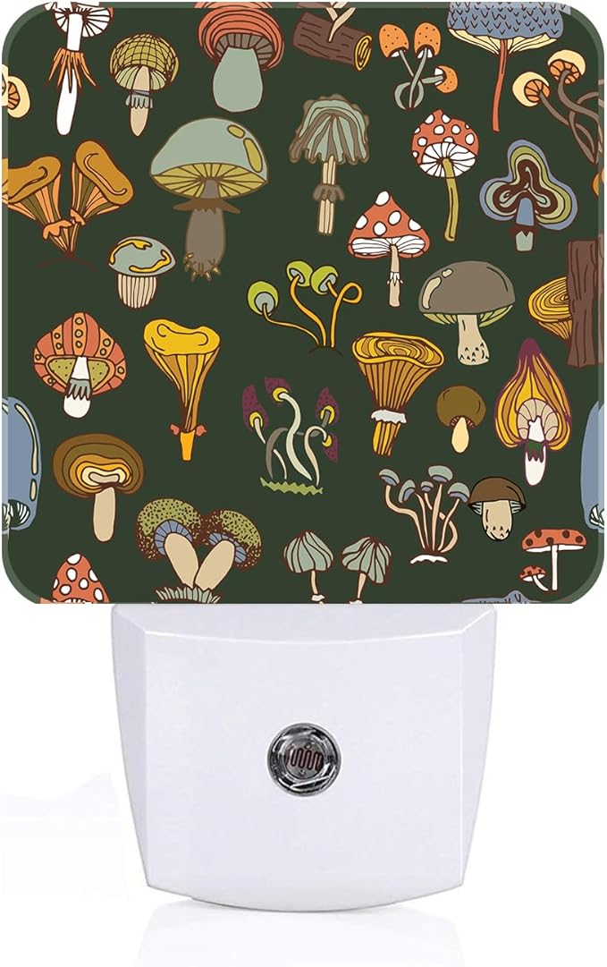 FSHVQKD Various Mushrooms Night Light,Plug Into Wall with Dusk to Dawn Light Sensors, Warm Nightlights for Bedroom, Bathroom, Hallway, Kitchen, Gifts Ideal for Boys Girls Women Men