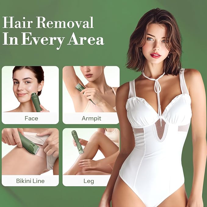 Bikini Trimmer for Women, Flyant 2 in 1 Electric Shaver for Women, Pubic Hair Trimmer Waterproof IPX7 with LED, Bikini Razor for Leg Arm Underarm Bikini Area, Christmas Gifts for Her - Dark Green