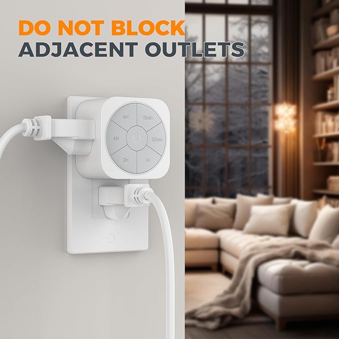 Outlet Timer Indoor 2 Pack, Countdown Timers for Electrical Outlets Up to 6H for Lights, Iron, Fan, Electric Bike, Auto Shut Off Switch for Home Kitchen Bedroom, 1875W