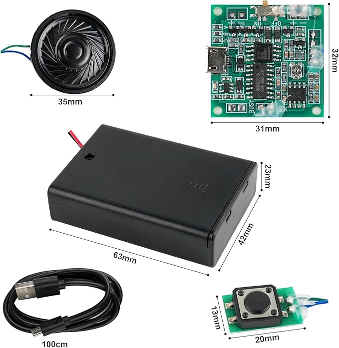 Geekstory Recordable Sound Module 8M Button Control Music Voice Chip Programmable with Speaker+Battery Box for DIY Music Greeting Card Christmas Creative Gift